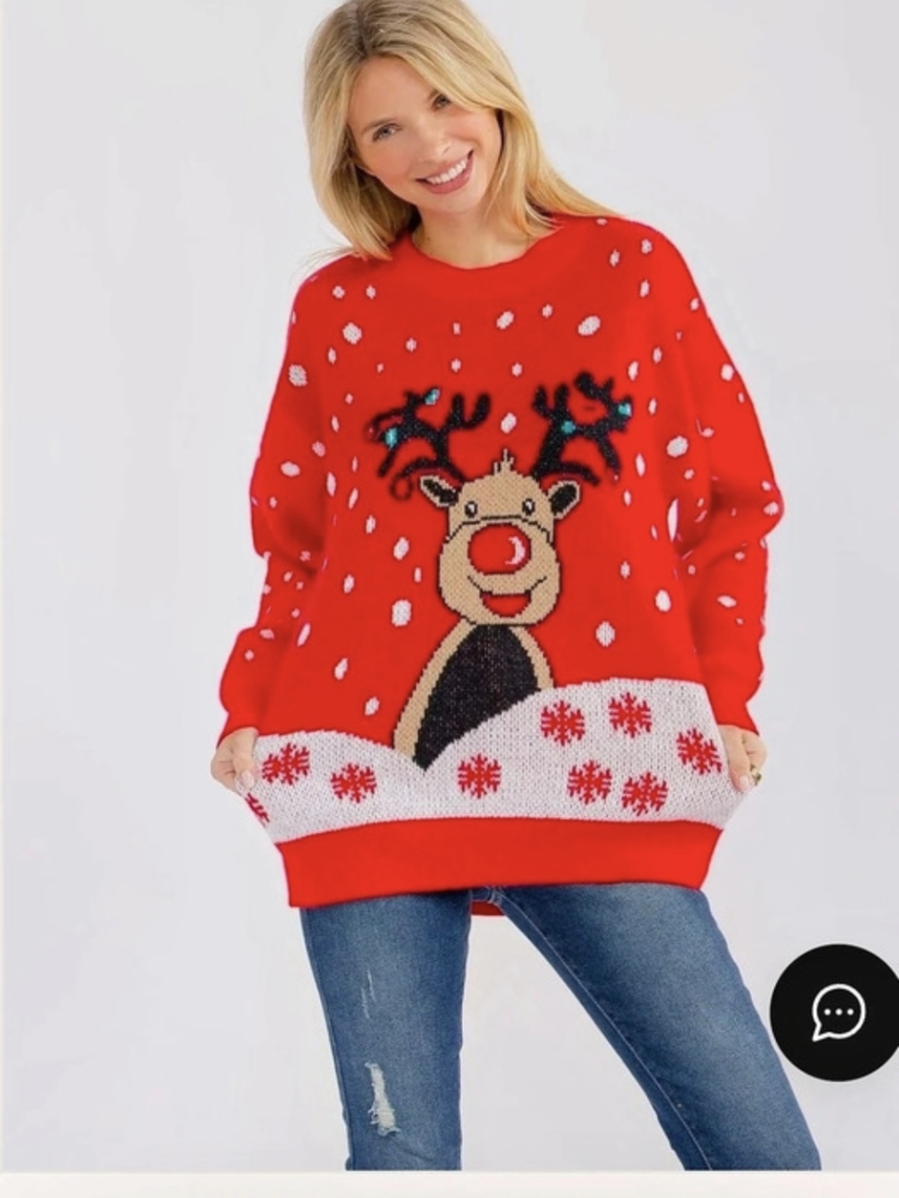 LOVELO Reindeer Holiday Sweater in Red & White Size Small NWT
